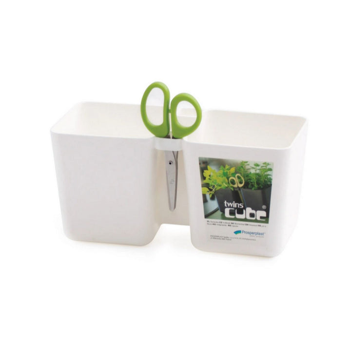 Twins Cube herb pot white with Herbs Cut scissors