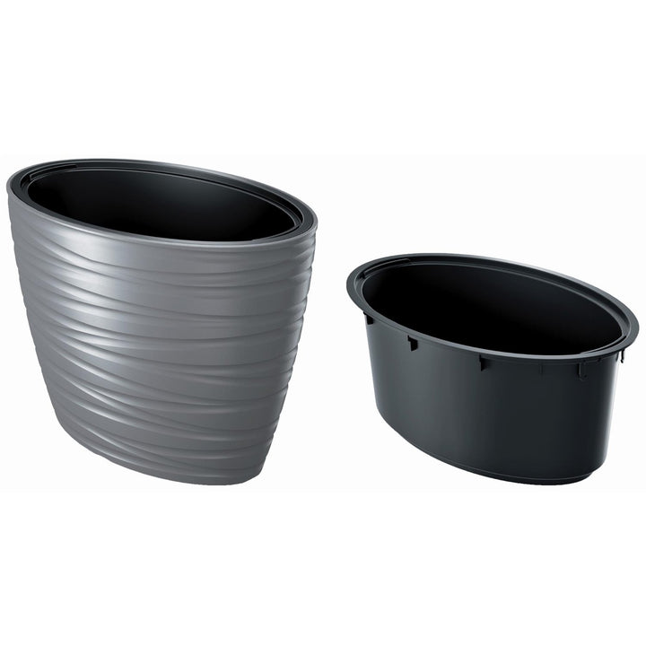 Maze flower pot planter 2in1 incl. Plant pot weatherproof for indoor and outdoor use oval 42.3cm height plastic (gray)