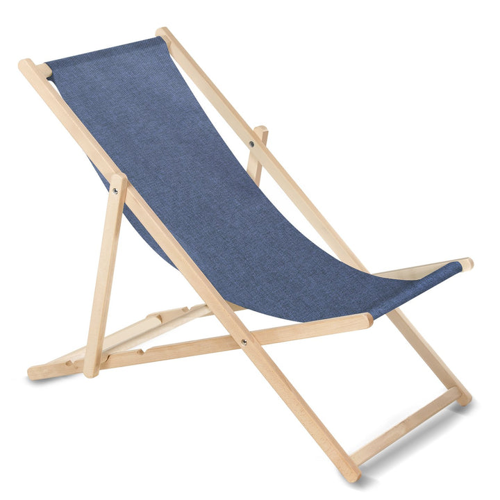 GreenBlue GB183M Classic Beech Deckchair Solid Wooden Garden Lounger Melange Blue