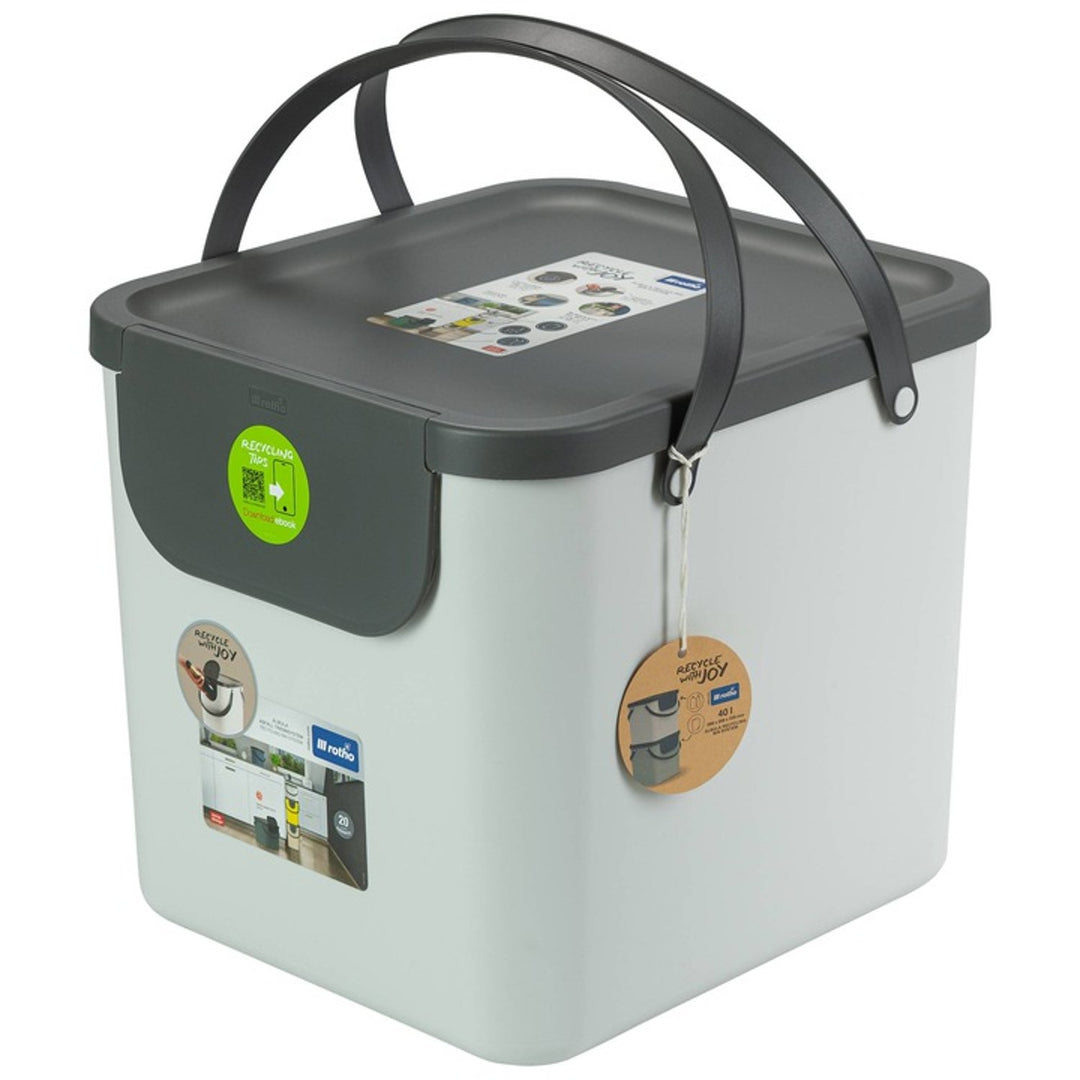 Rotho 1034401023 Sorting Waste Bin Recycling Eco with Lid Handle 40L White