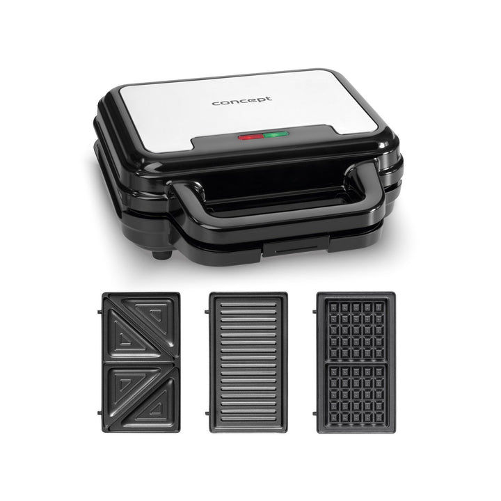 Concept SV3060 3in1 Sandwich Maker Waffle Maker & Grill 700W Interchangeable Plates Panini Press Non-Stick