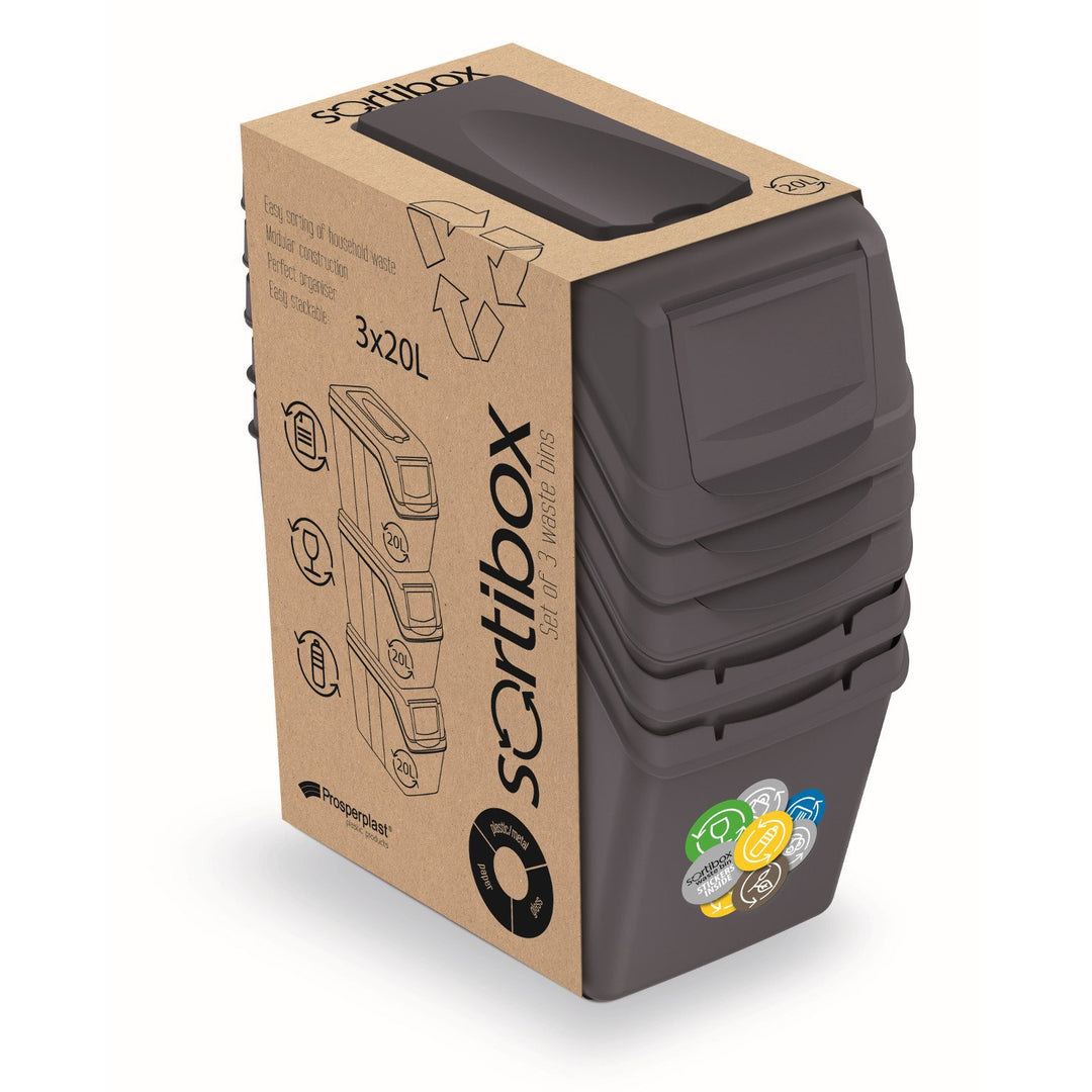 Prosperplast ISWB20S3-S433 Sraith de chiseáin deighilte Sortibox 3x20L antraicít ISWB20S3