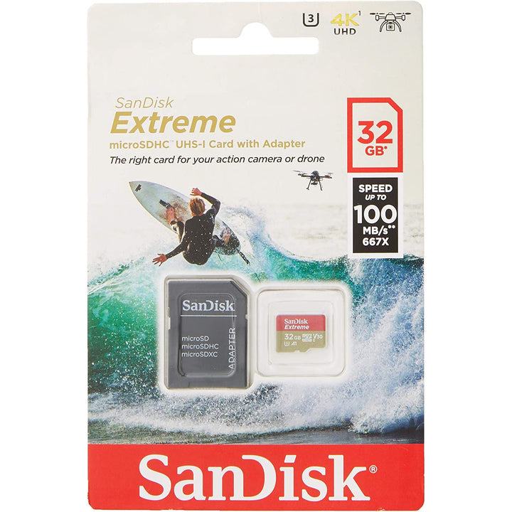 SanDisk microSD Memory Card 32GB 100MB/s Adapter for GoPro, Extreme UHS-1 C10 UHS-I U3 V30 A1