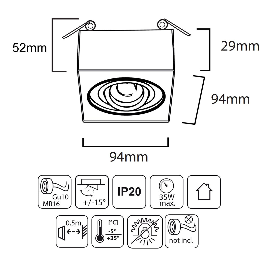 Daingneán Soilsiú Uasteorainn Maclean MCE464 W Fráma Suiteála Luminaire Cuasaithe GU10 MR16 Halaigine LED