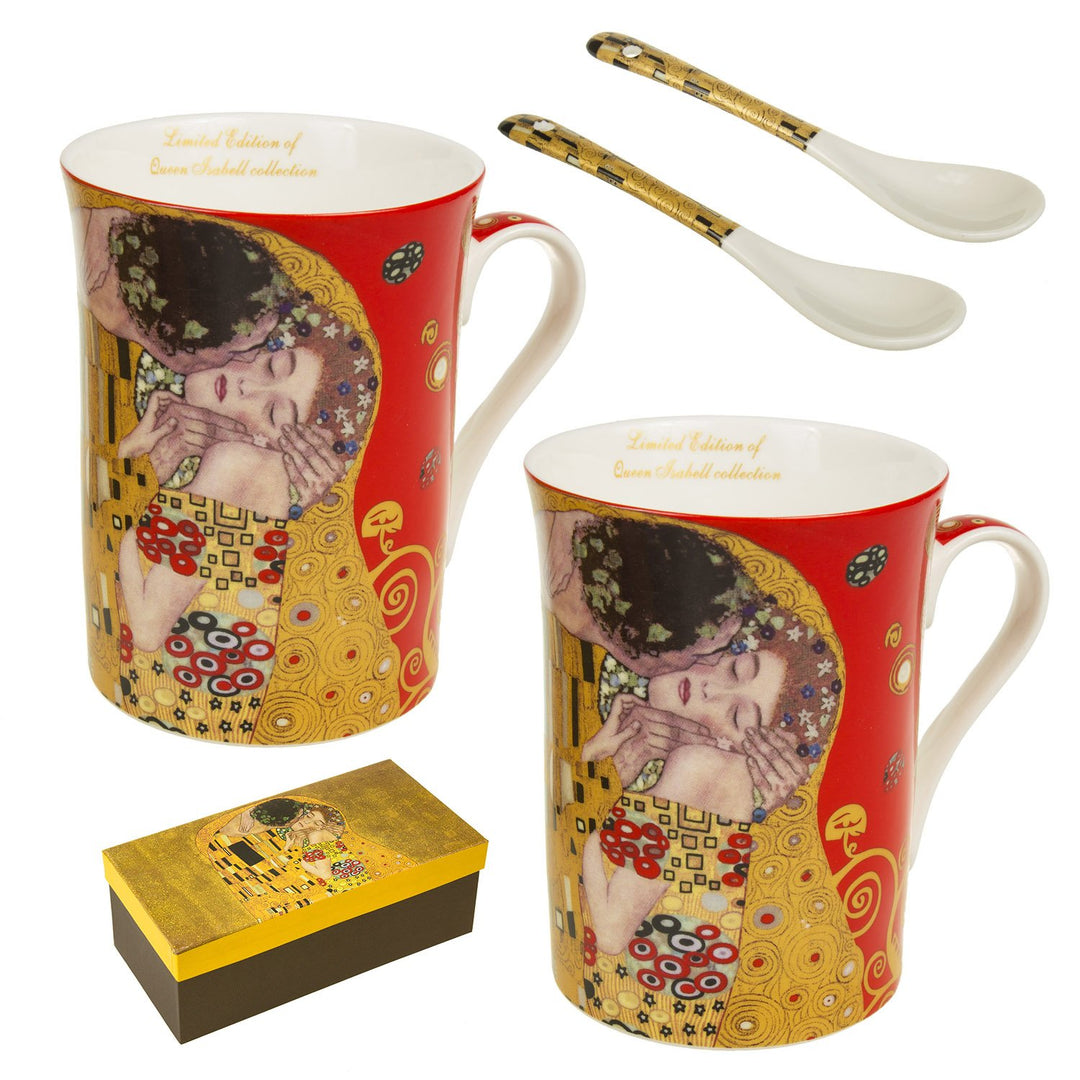 Queen Isabell  2 + 2 Coffee Mugs Set Gustav Klimt "Kiss" Collection Set of 2 Mugs in a Decorative  Packaging  2x250ml