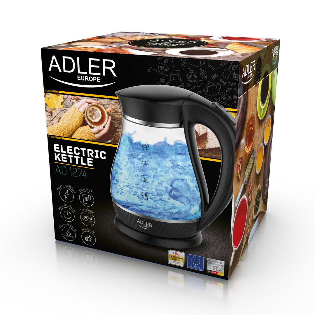 Adler AD 1274 Kitchen Water Kettle 1.7L Electric Glass Illuminated