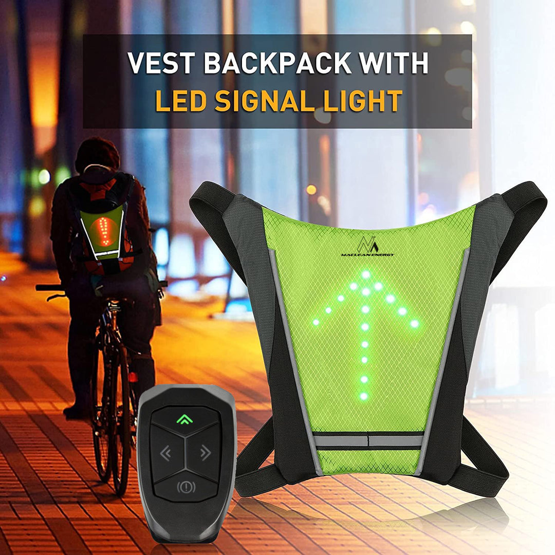 Maclean MCE420 High Visibility Vest Backpack Safety LED Indicator Light USB Rechargeable Remote Control Adjustable Direction Indicators Remote control Running Cycling USB Rechargeable Universal size