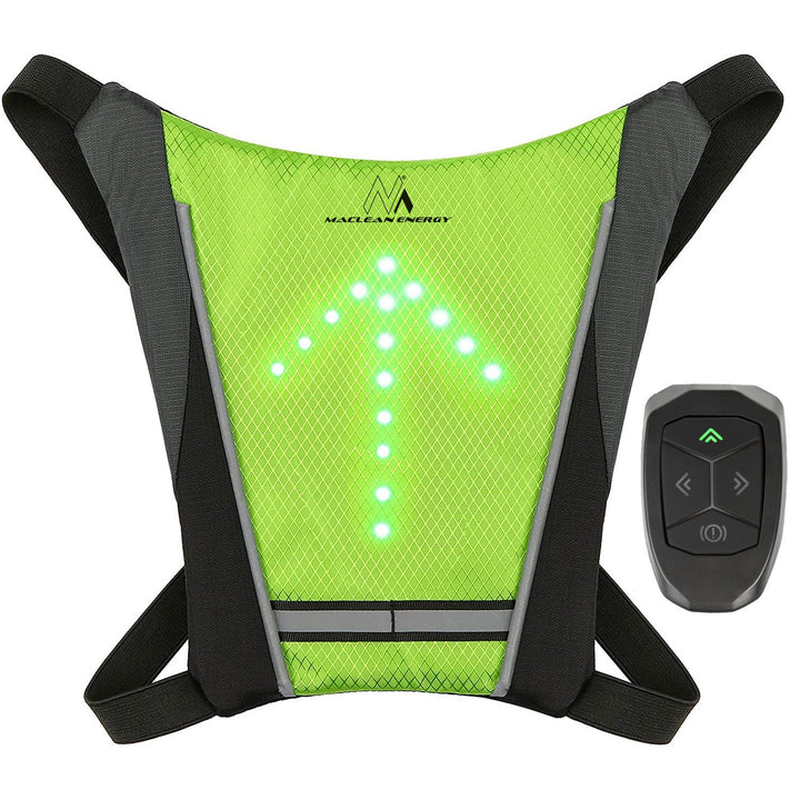 Maclean MCE420 High Visibility Vest Backpack Safety LED Indicator Light USB Rechargeable Remote Control Adjustable Direction Indicators Remote control Running Cycling USB Rechargeable Universal size