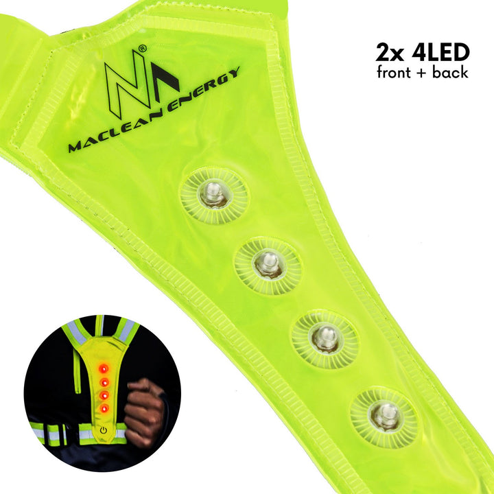 Maclean MCE425 High Visibility Vest  Reflector LED 360 ° Waterproof Reflective Safety Reflective Stripes 2X 4 LED