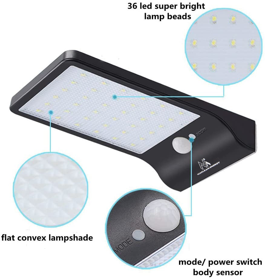 Maclean MCE444 Solar LED Lamp Braiteoir Tairiscint PIR Twilight Solas Balla Allamuigh IP65 Inchoigeartaithe Gan Sreang