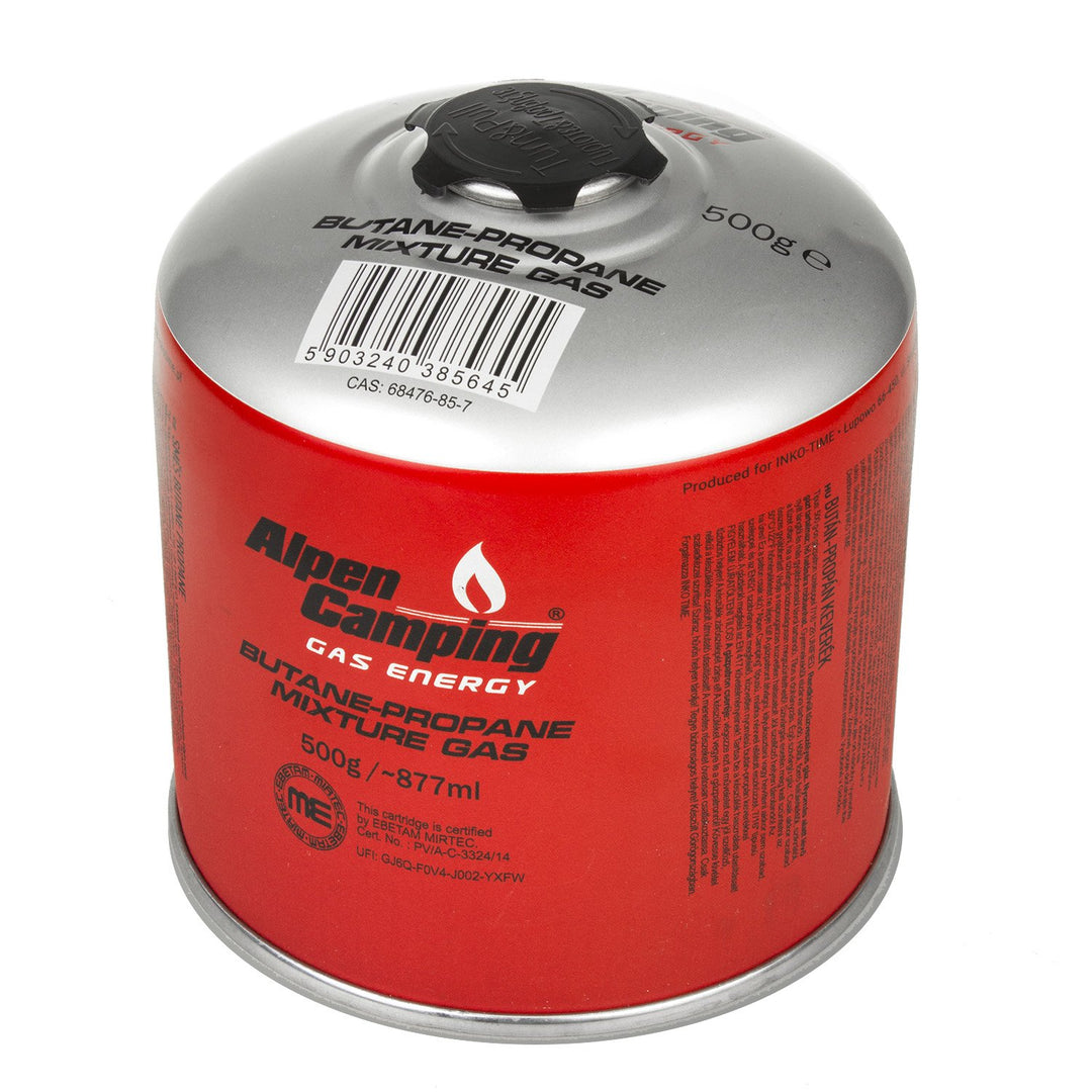 INKO-TIME IK008 500ml Cartús Gáis Bútán Própán Teastas sorn Cócaireachta Campála Alpen: Pi 0437, EN417 Comhlíontach, Raon -10°C go + 40°C, Comhla Snáithithe