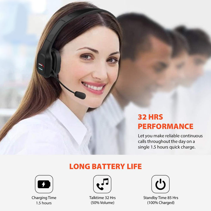 Audiocore 74452 Bluetooth Headset Headphone Noise Reduction Microphone Call CenterGoogle Siri Office Wireless