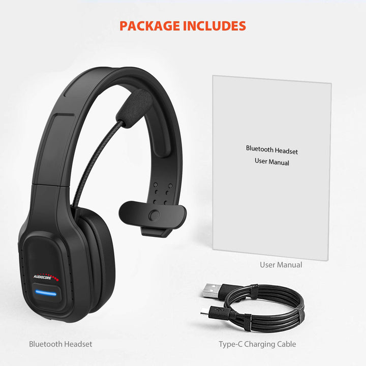 Audiocore 74452 Bluetooth Headset Headphone Noise Reduction Microphone Call CenterGoogle Siri Office Wireless