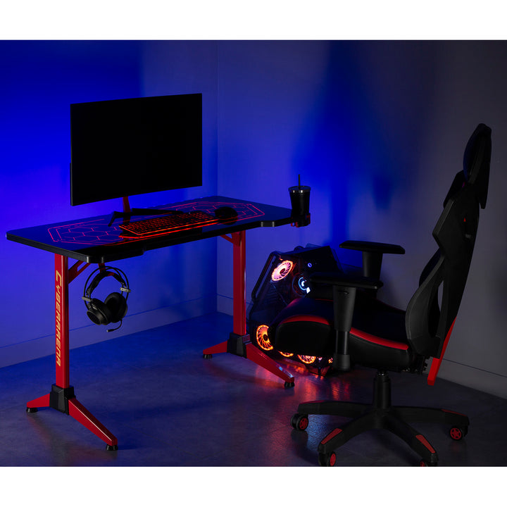 NanoRS RS163 Gaming Table With Adjustable RGB LED Backlight Drink Holder Headphone Holder Gaming Desk 120cm Computer Table