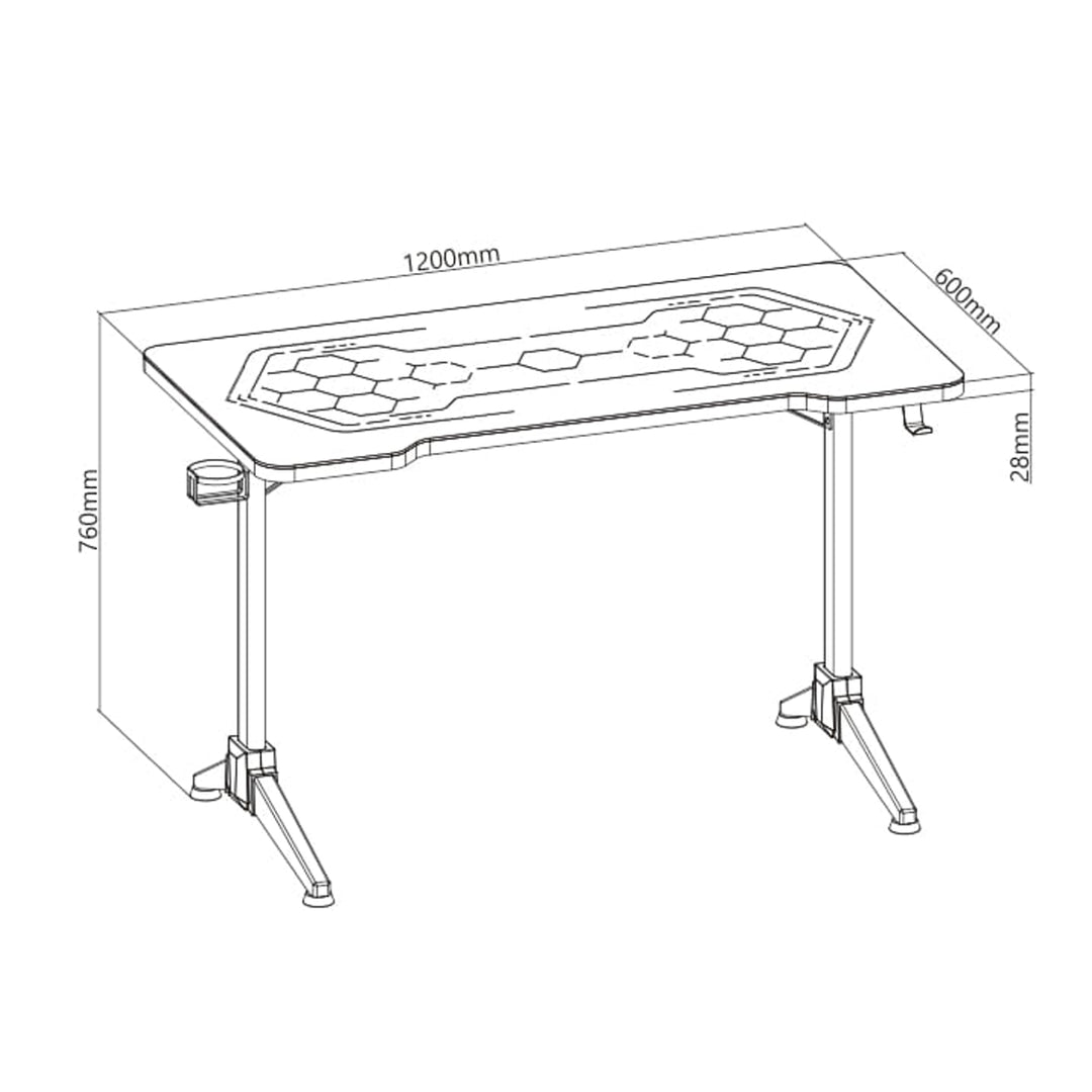 NanoRS RS163 Gaming Table With Adjustable RGB LED Backlight Drink Holder Headphone Holder Gaming Desk 120cm Computer Table