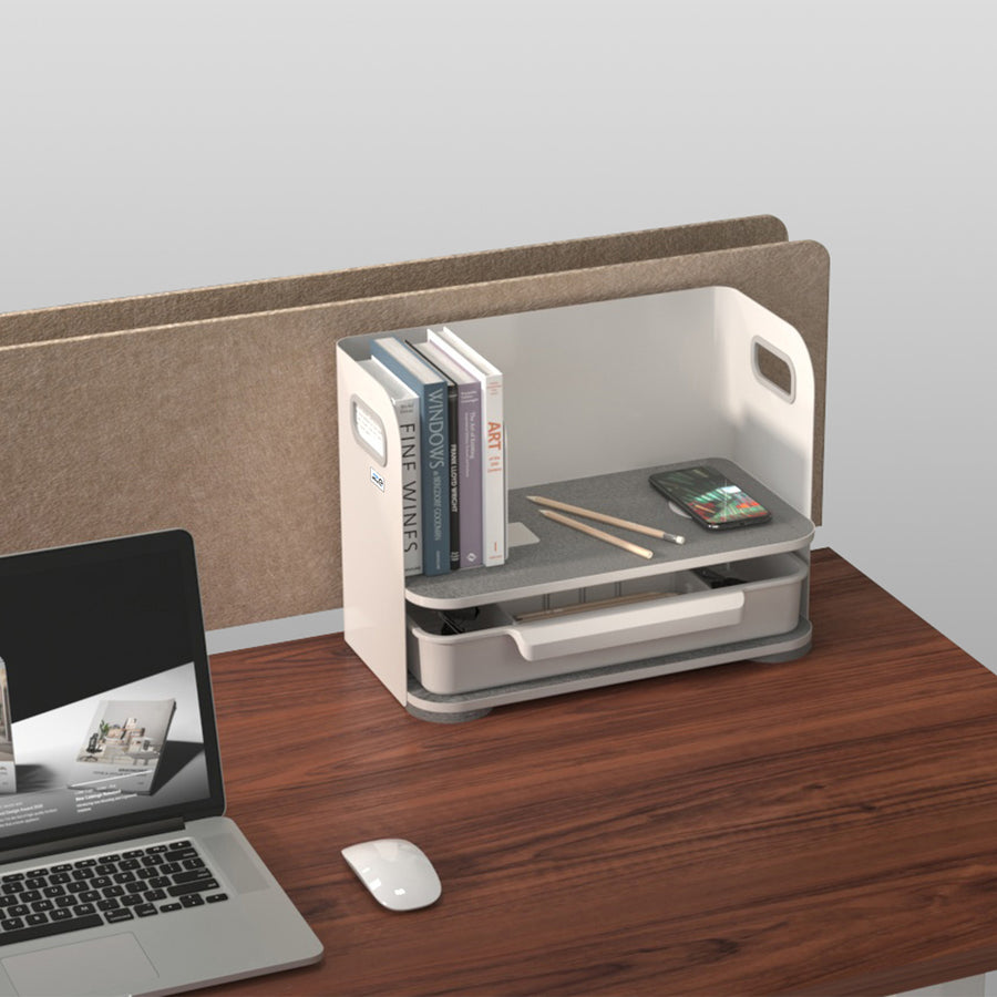 Ergo Office ER-440 Desk Organizer with Drawer and Bookend Office Utensils Organizer Office Tray up to 10kg White