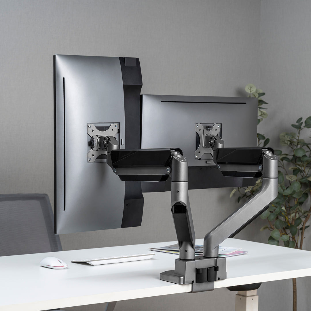 2-Fold Monitor Mount With Gas Spring Table Mount 17-35" Swivel Tilt Rotatable Height Adjustable Double Arm VESA 75x75 100x100 up to 2x15kg