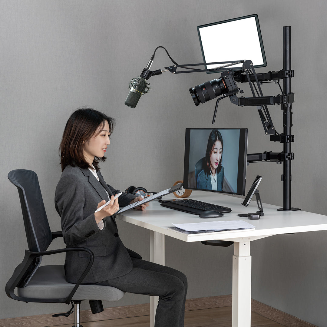 NanoRS RS164 All-in-one Studio Professional Table Mount for 17-32" Monitor, Microphone, Camera and Flood Light for Studio Tripod VESA 75x75 100x100