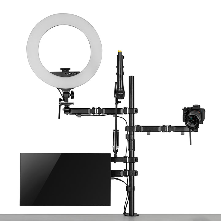 NanoRS RS164 Gléasta Tábla Gairmiúil Stiúideo uile-i-amháin le haghaidh Monatóir, Micreafón, Ceamara agus Solas Tuilte 17-32" le haghaidh Tripod Stiúideo VESA 75x75 100x100