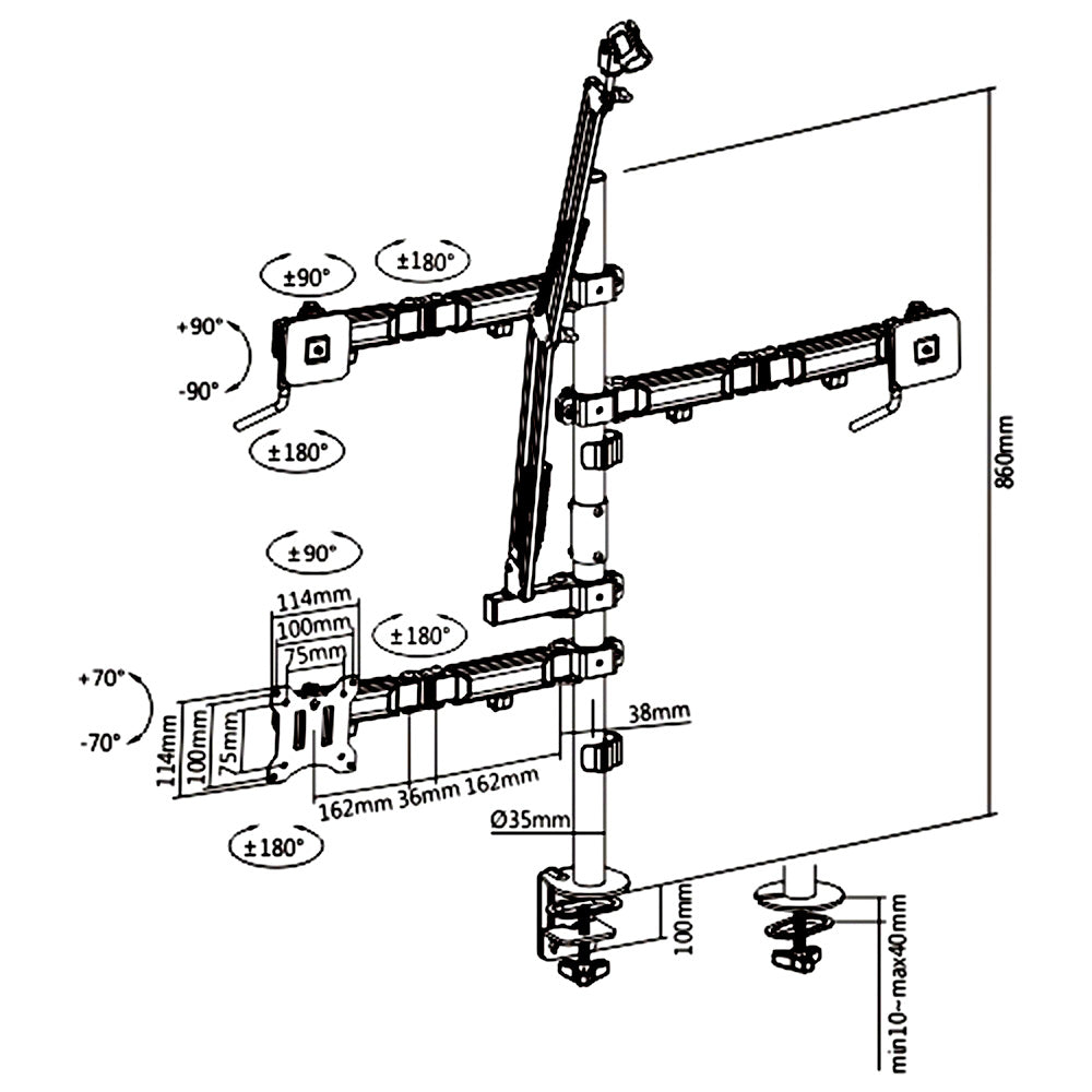 NanoRS RS164 Gléasta Tábla Gairmiúil Stiúideo uile-i-amháin le haghaidh Monatóir, Micreafón, Ceamara agus Solas Tuilte 17-32" le haghaidh Tripod Stiúideo VESA 75x75 100x100