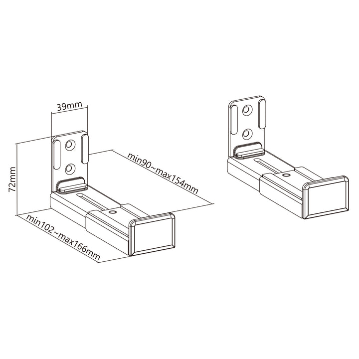 Maclean MC-932 Universal Soundbar Mount Wall Mount Bracket for Soundbar Speaker Box Fixing Adjustable Depth 90~154mm up to 15kg Brackets Pair