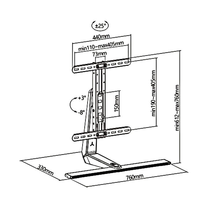 Monatóir Cearrbhachais NanoRS Seastán Scáileán Mount TV Seastán Sliabh 32-55" RGB faoi stiúir Airde Soilsiú Tilt sclóine inchoigeartaithe uas VESA 400x400, uasmhéid 40kg