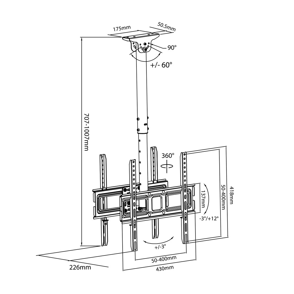 Maclean MC-944 Universal Bracket for 2 TV Ceiling Mount Swivel Tilt Adjustable 32" - 50" VESA  OLED QLED LED LCD Plasma