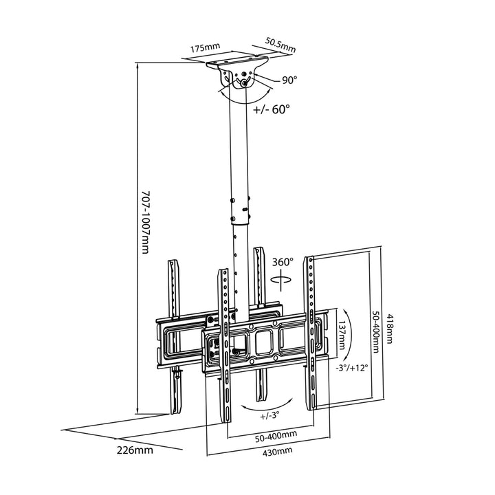 Maclean MC-944 Universal Bracket for 2 TV Ceiling Mount Swivel Tilt Adjustable 32" - 50" VESA  OLED QLED LED LCD Plasma