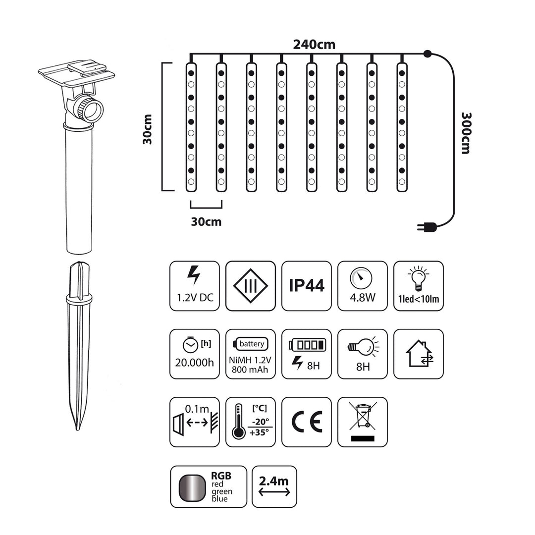 Maclean MCE411 faoi stiúir Soilse Fairy Gréine Teaghrán 144 LED RGB Battery IP44 Crann Nollag Icicle