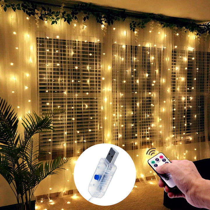 Maclean MCE413 Ciandarialtán na Nollag Cuirtín Solais 3 x 3m 300 LED USB 5V Uaineadóir Bán Te