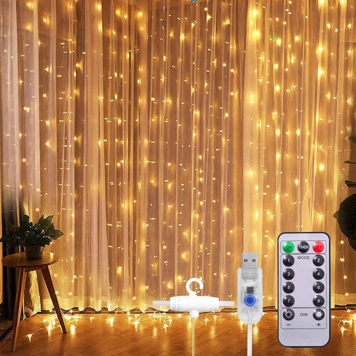 Maclean MCE413 Light Curtain Christmas Remote Control 3 x 3m 300 LED USB 5V Warm White Timer