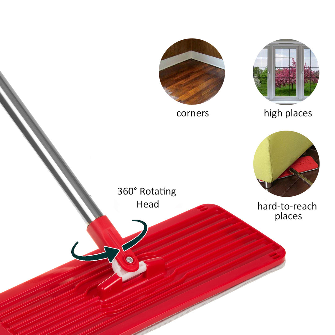 Flat Mop + Bucket + Telescopic Pole + 2 x Microfibre Pad 5.7L Floor Cleaning XXL Set Rotating Head