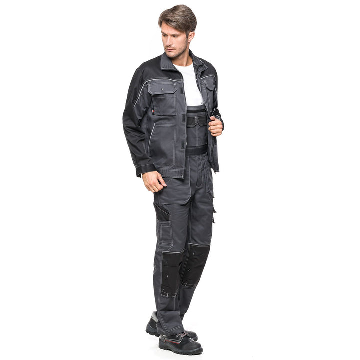 Helios Bib Pants Gray-Black, Size 50 (90-94) – Durable and Functional Workwear for Maximum Comfort and Performance