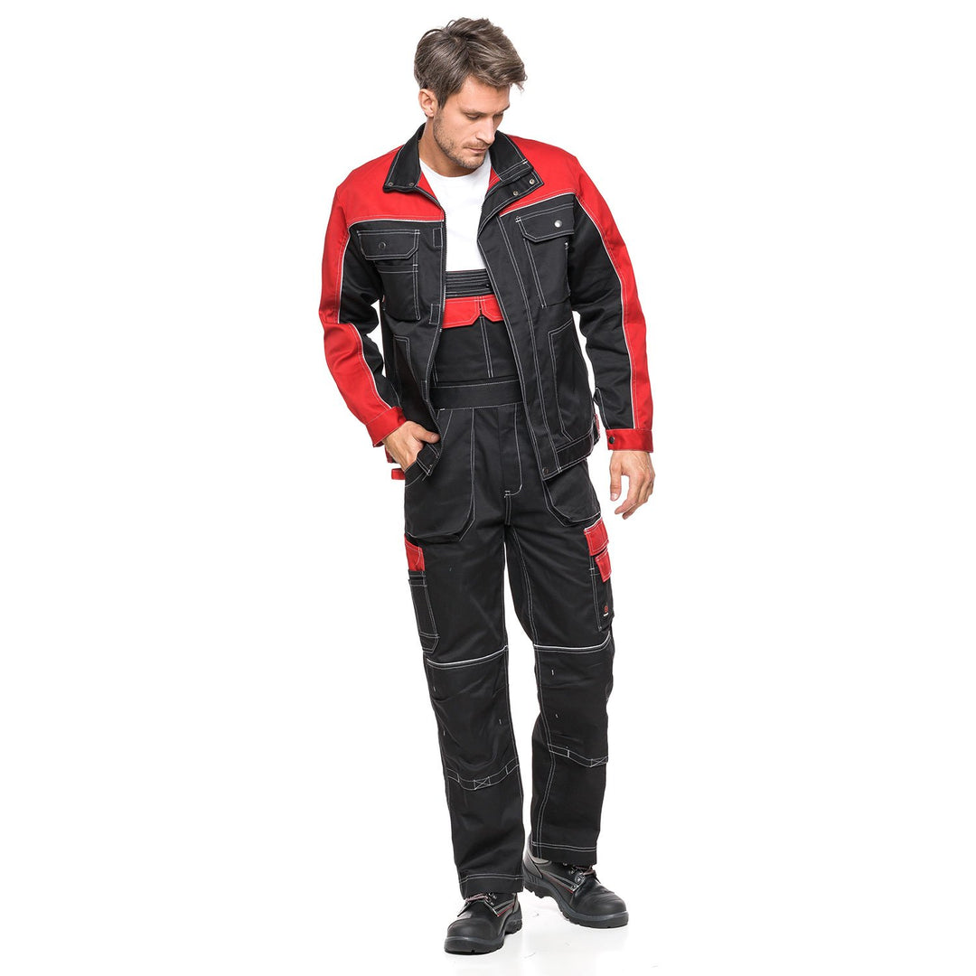 Helios Bib Pants Black and Red, Size 50 (90-94) – Durable and Functional Workwear with a Distinctive Design for Enhanced Comfort and Performance