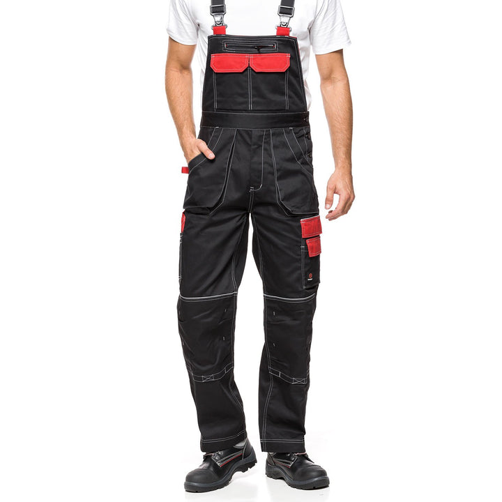 Helios Bib Pants Black and Red, Size 50 (90-94) – Durable and Functional Workwear with a Distinctive Design for Enhanced Comfort and Performance