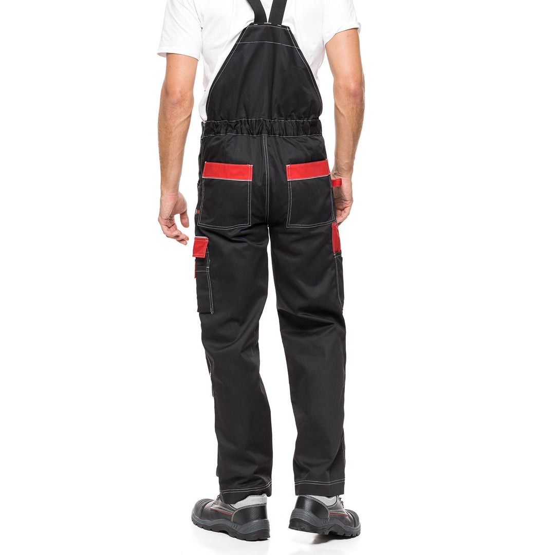 Helios Bib Pants Black and Red, Size 58 (108-113) – Sturdy and Comfortable Workwear with a Bold Design for Superior Performance and Durability