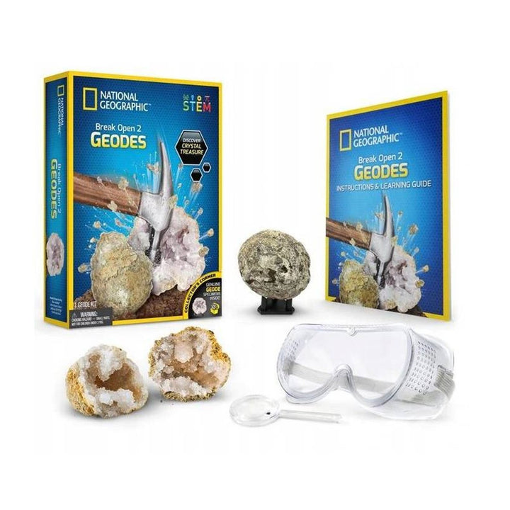 National Geographic Set Break Open Two Geodes - Educational Kit - Gift Idea - Geniuine Geodes Specimens Inside