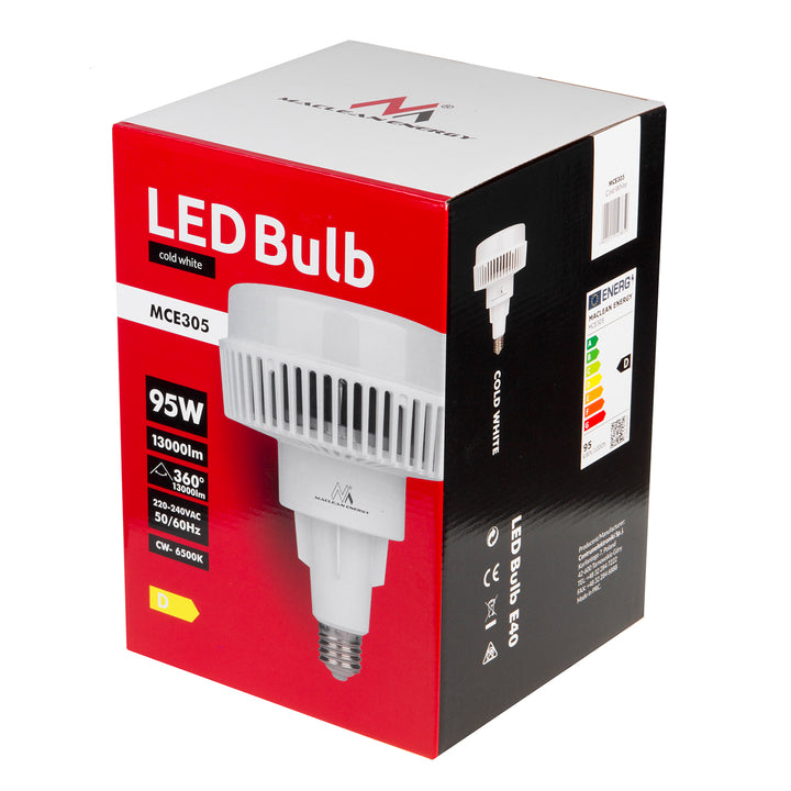 Bulb faoi stiúir E40 95W 230V Fuar Bán Coigilt Fuinnimh Lampa Ardchumhachta 6500K 13000 Lumens