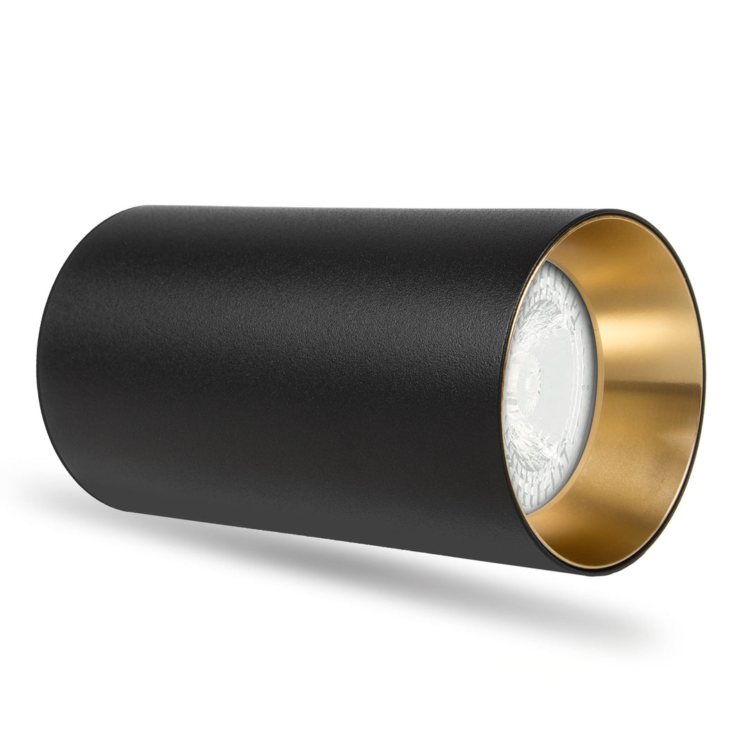 Maclean surface mount / tube, spot, round, aluminum, GU10, 55x100mm, black / gold, MCE458 B/G