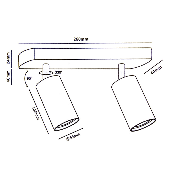 Maclean ceiling and wall lamp, spot, moving, aluminium, 2xGU10, 55x100mm, matte black, MCE452 B