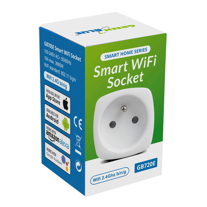 Soicéad cianrialaithe WiFi GreenBlue, Android/iOS/Alexa/Google Home, míbhuntáistí fuinnimh. Fuinneamh, lasc ama, uasmhéid 3680W, cineál E, GB720 E