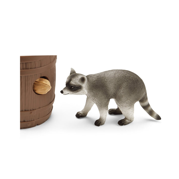 Schleich SLH42532 Nutty Mischief Wild Life Forest Animals Playset Figures 2 Raccoons Skunk Barrel Nut