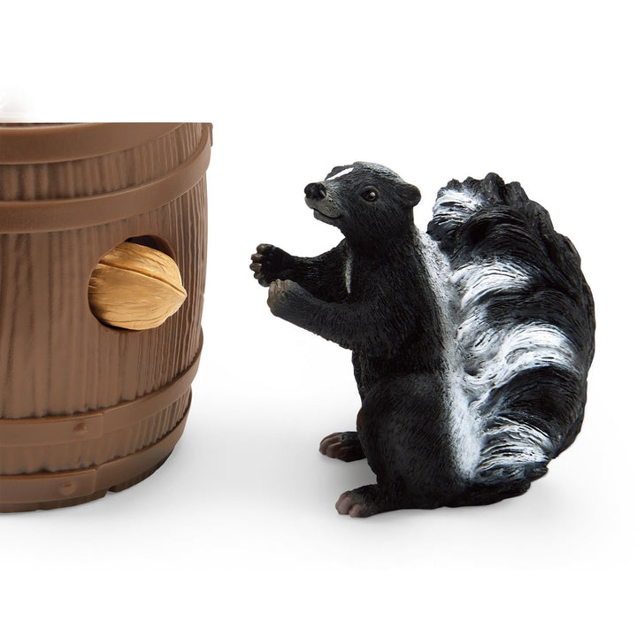Schleich SLH42532 Nutty Mischief Wild Life Forest Animals Playset Figures 2 Raccoons Skunk Barrel Nut