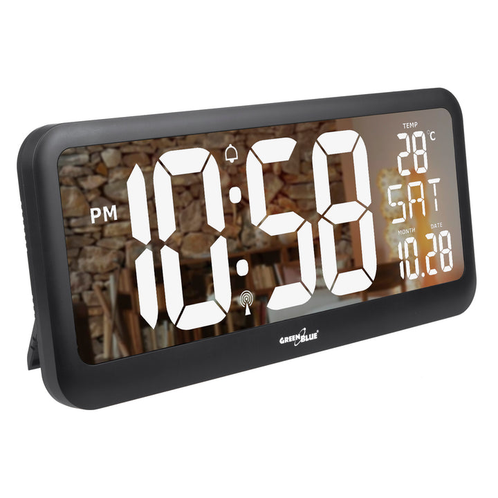 Large Digital Clock Wall Mount Free Standing with Temperature Sensor 37x17cm LCD Display Power Adapter & Battery Operated