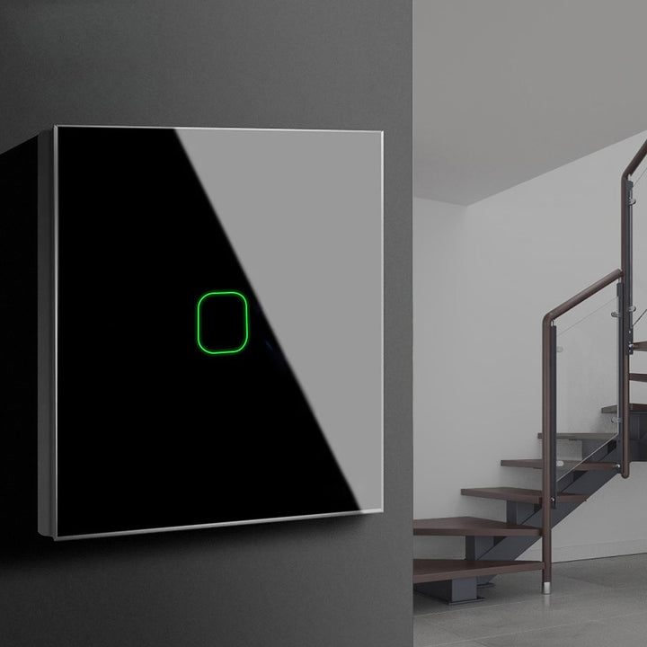 Maclean MCE713B Glass Touch Light Switch with LED Backlight Staircase 1-Gang 2-Way Black Square Button