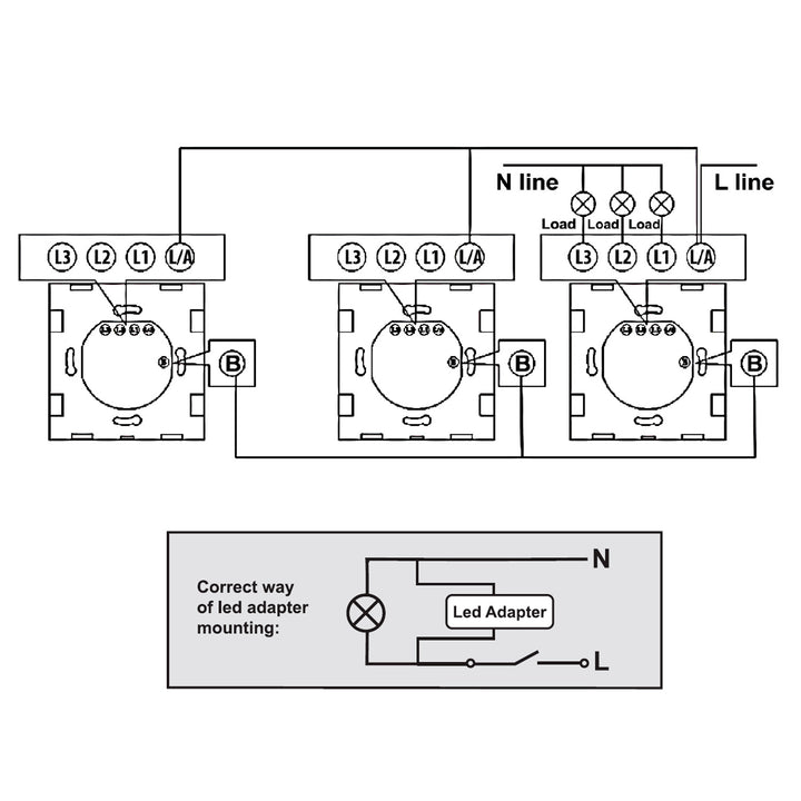 Maclean MCE713B Glass Touch Light Switch with LED Backlight Staircase 1-Gang 2-Way Black Square Button