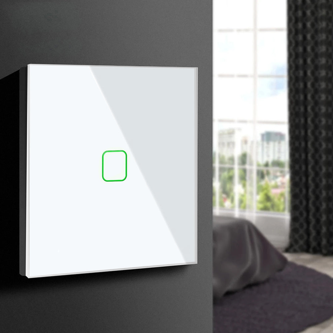 Lasc Solais Dteagmhála Cliste wifi Ag luí le Tuya APP Wall Switch Switch Glass Switch with Color Change LED Backlight Switch Cuasaithe 85x85mm (1-Fold Uuilleach, Bán)