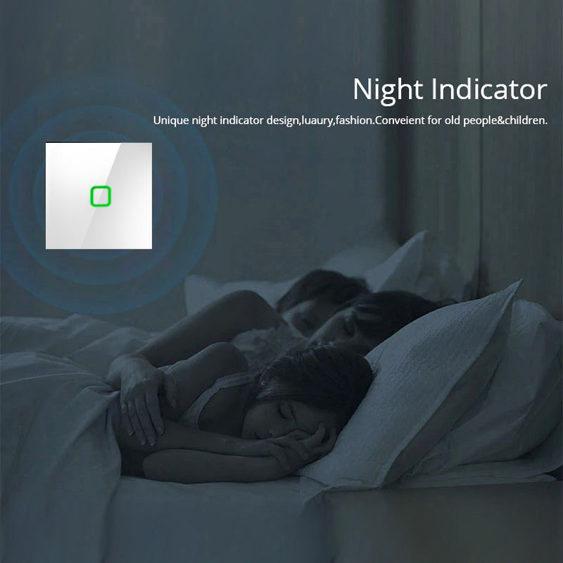 Lasc Solais Dteagmhála Cliste wifi Ag luí le Tuya APP Wall Switch Switch Glass Switch with Color Change LED Backlight Switch Cuasaithe 85x85mm (1-Fold Uuilleach, Bán)