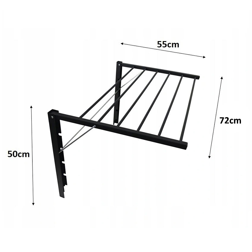 Majka Wall Mounted Clothes Airer Dryer Drying Rack 70cm Black Collapsible Foldable