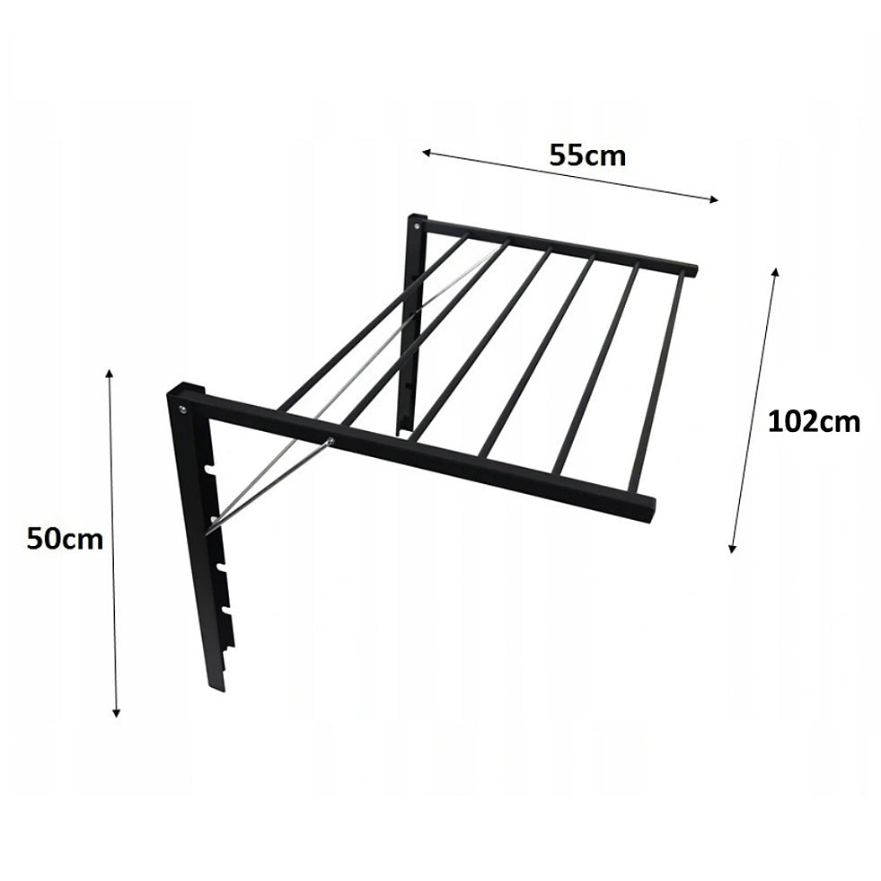 Majka Wall Mounted Clothes Airer Laundry Dryer Drying Rack 100cm Black Foldable Collapsible